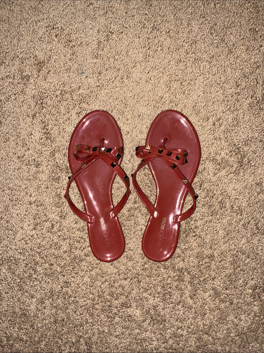 Fashion Nova Red Bow Studded Jelly Flip Sandals - Women